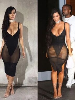 💋PFFLOOK DEEP V SHEER ZIPPER DRESS!!!